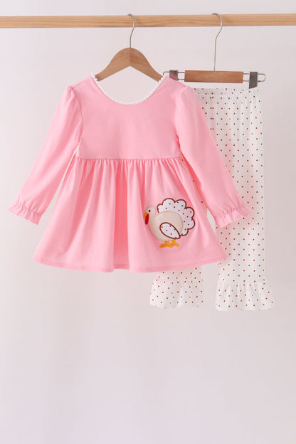 Pink Turkey Appliqué Ruffle Pants Set