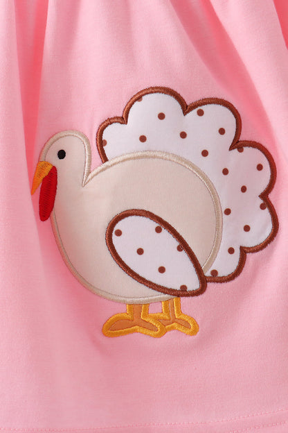 Pink Turkey Appliqué Ruffle Pants Set