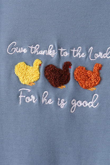 Teal Turkey French Knot Romper