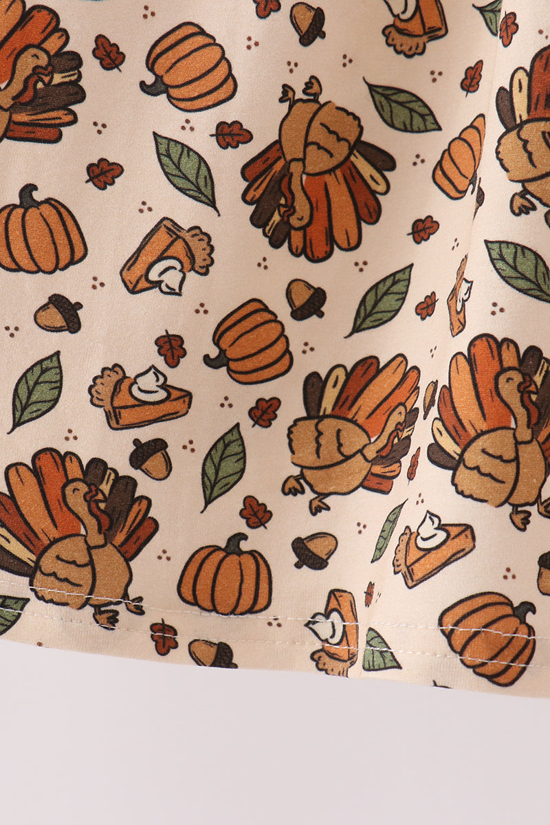 Green Pumpkin Turkey Smocked Dress