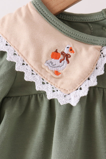 Green Goose Pumpkin Embroidery Bloomer Set