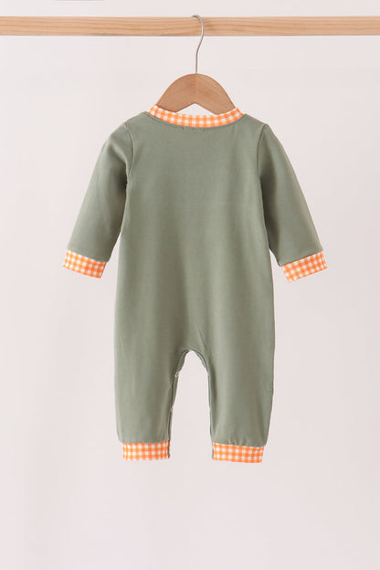 Green Goose Pumpkin Embroidery Romper