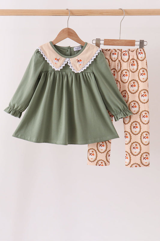 Green Goose Pumpkin Embroidery Pants Set
