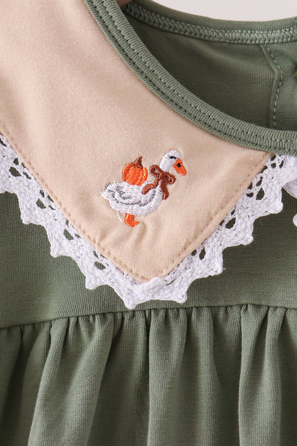 Green Goose Pumpkin Embroidery Pants Set