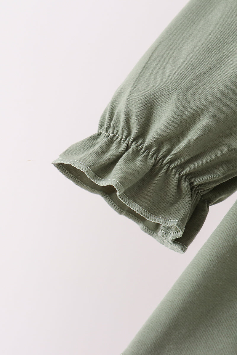 Green Goose Pumpkin Embroidery Pants Set