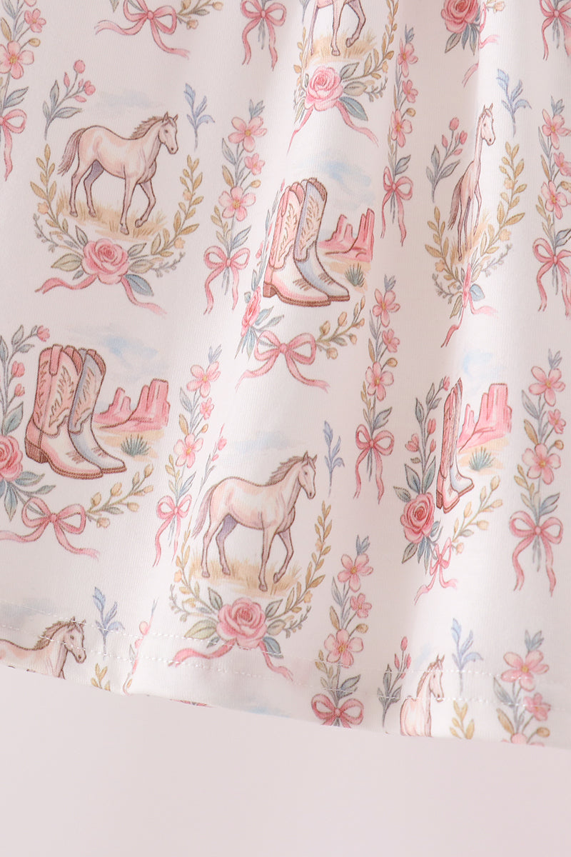Pink Horse Ruffle Pants Set
