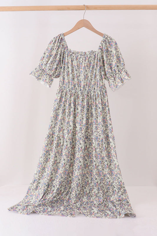 Blue Floral Smocked Mom Dress