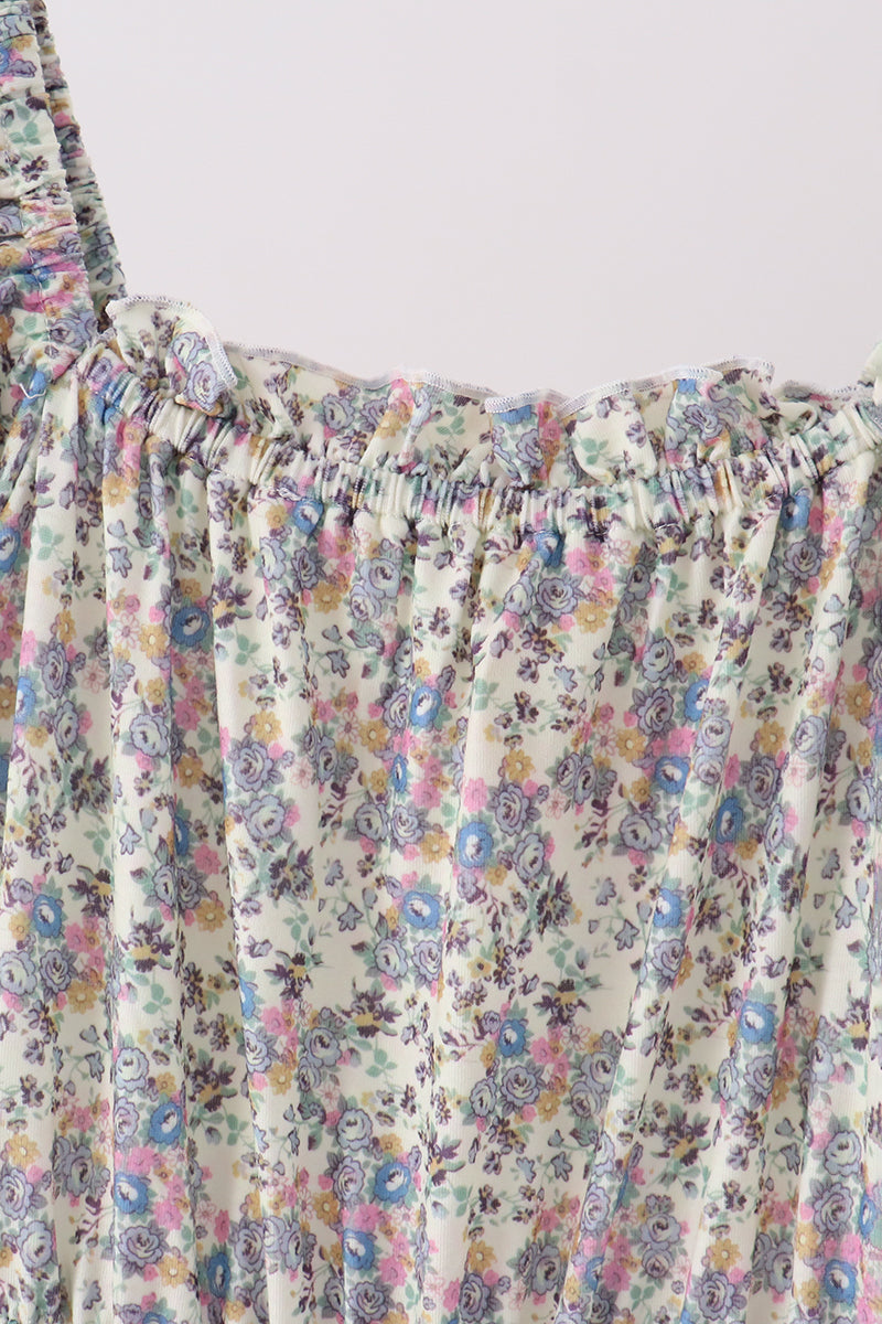 Blue Floral Smocked Mom Dress