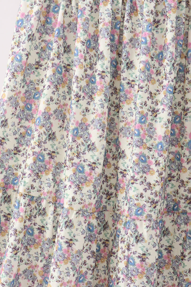 Blue Floral Smocked Mom Dress