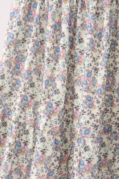 Blue Floral Smocked Mom Dress