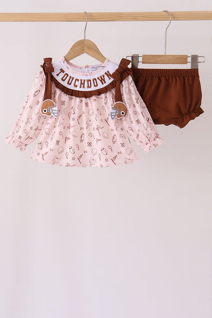 Brown Touchdown Football Embroidery Bloomer Set