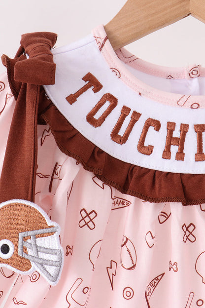 Brown Touchdown Football Embroidery Bloomer Set
