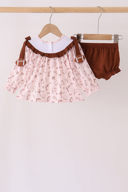 Brown Touchdown Football Embroidery Bloomer Set