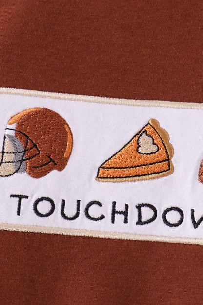 Brown Touchdown Football Embroidery Romper