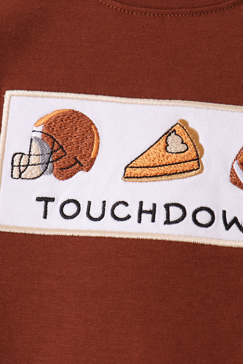 Brown Touchdown Football Embroidery Pants Set