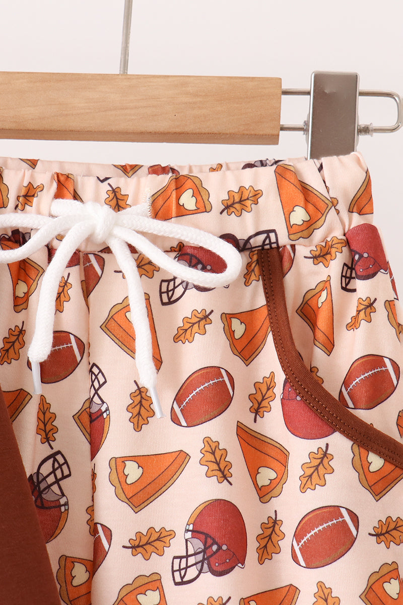Brown Touchdown Football Embroidery Pants Set