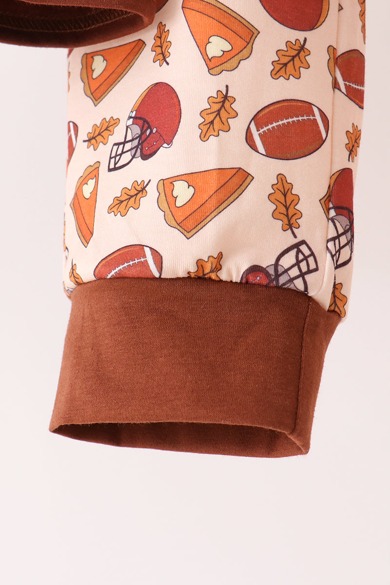 Brown Touchdown Football Embroidery Pants Set