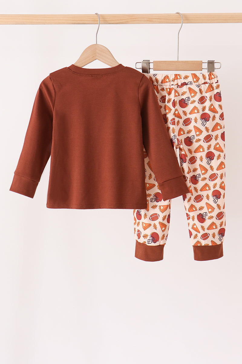 Brown Touchdown Football Embroidery Pants Set