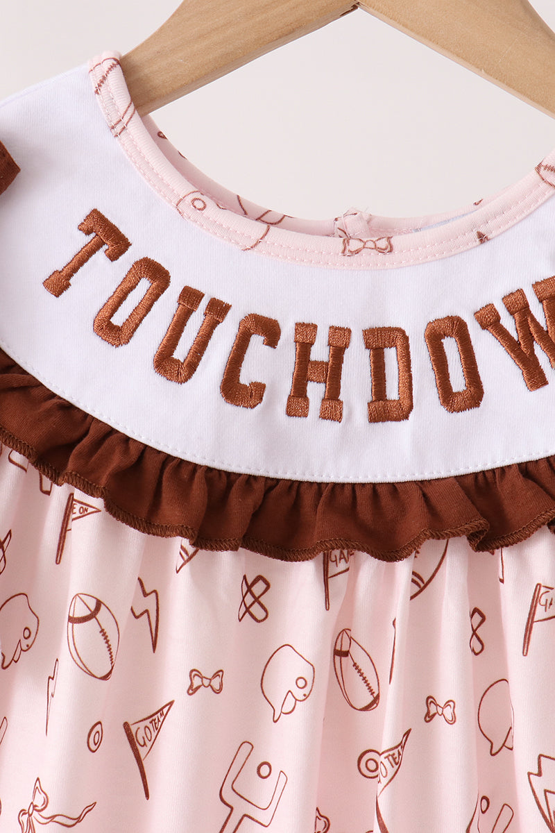 Brown Touchdown Football Embroidery Ruffle Pants Set