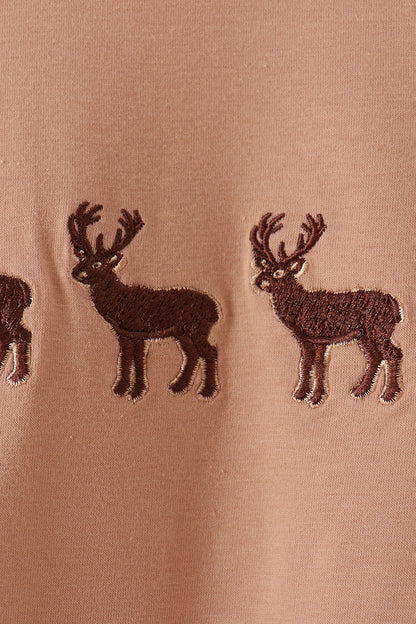Brown Deer Embroidery Romper