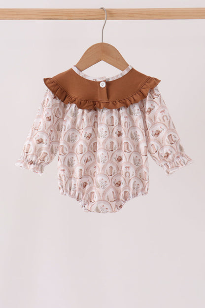 Brown Howdy Y'ALL Embroidery Ruffle Bubble