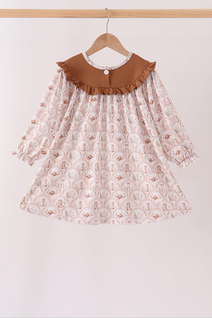 Brown Howdy Y'ALL Embroidery Ruffle Dress