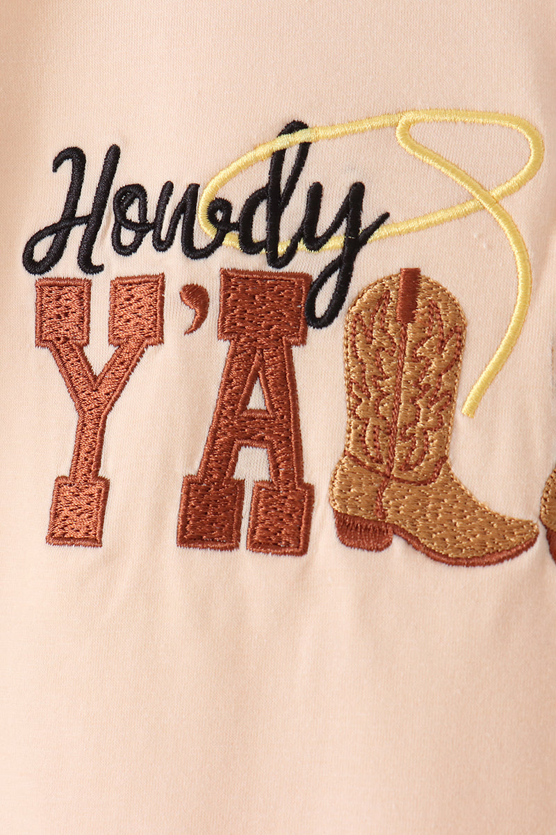 Brown Howdy Y'ALL Boots Embroidery Plaid Pants Set