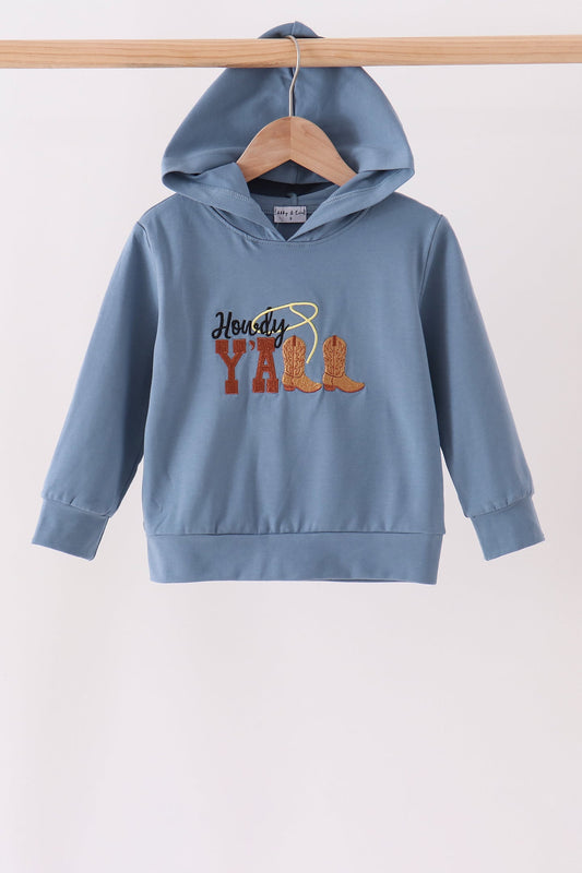 Blue Howdy Y'ALL Boots Embroidery Hoodie