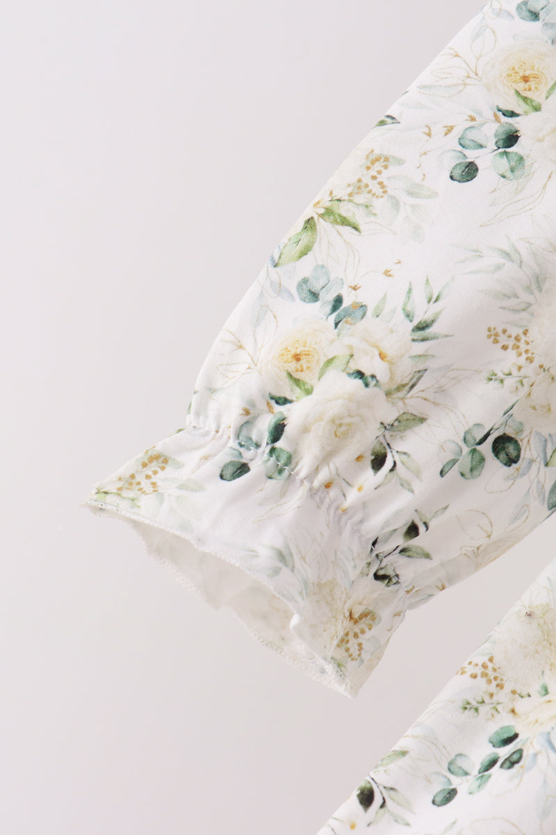 Sage Floral Smocked Ruffle Pants Set