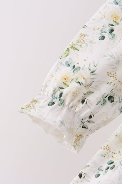 Sage Floral Smocked Ruffle Pants Set