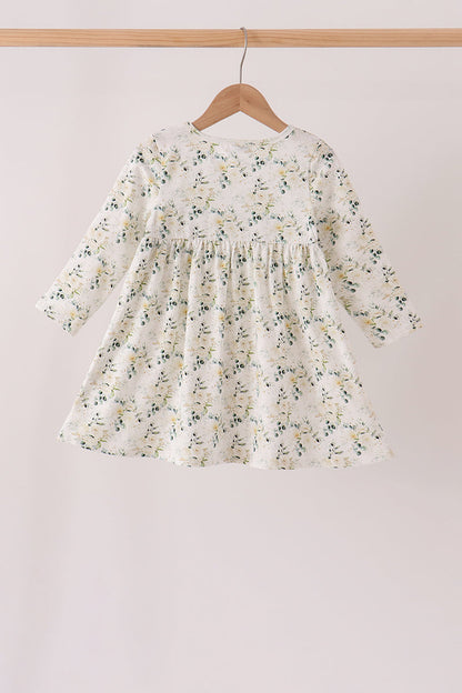 Sage Floral Smocked Ruffle Dress