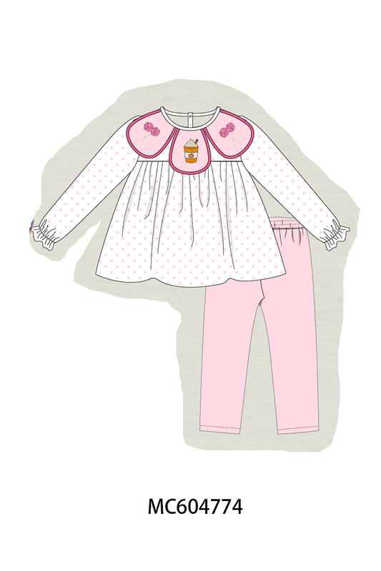 Pink French Knot Dot Pants Set
