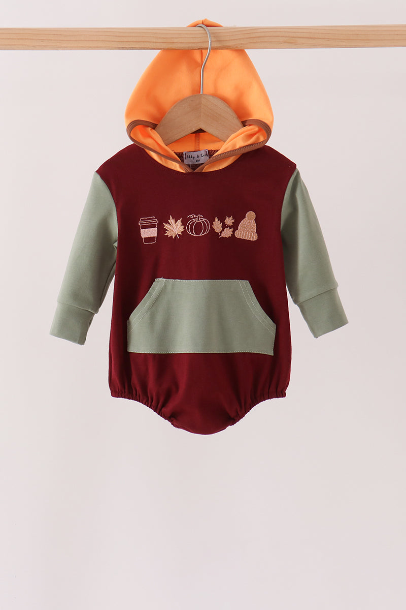 Brown Pumpkin Embroidery Hoodie Bubble