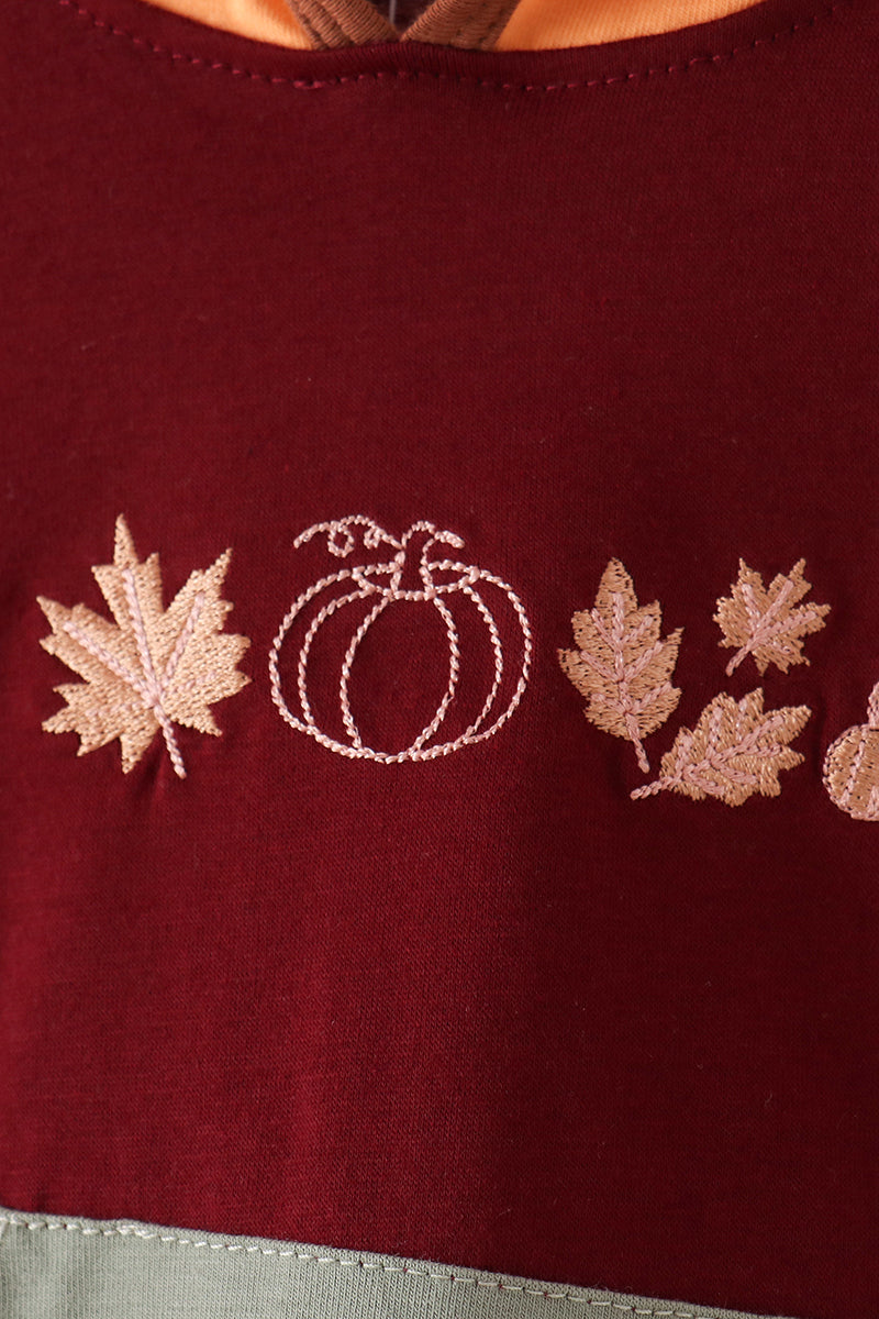 Brown Pumpkin Embroidery Hoodie Bubble