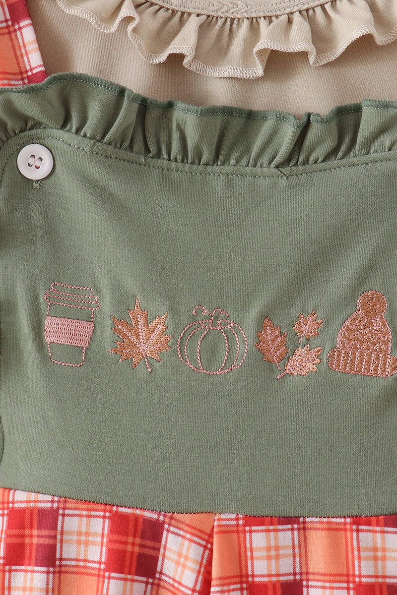 Green Pumpkin Embroidery 2-Piece Jumpsuit Set