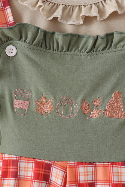 Green Pumpkin Embroidery 2-Piece Jumpsuit Set