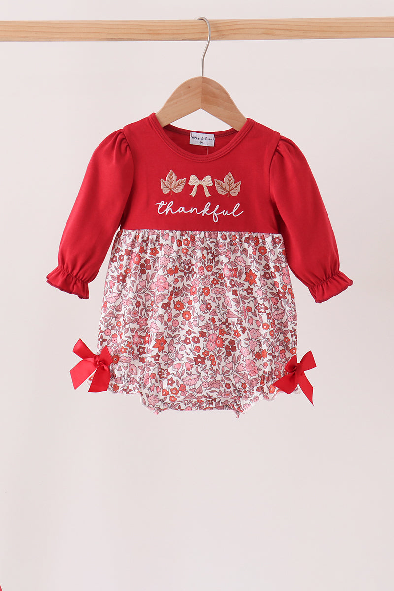 Maroon Thankful Floral Leaves Embroidery Bubble