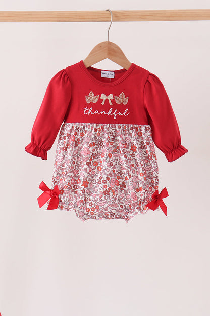 Maroon Thankful Floral Leaves Embroidery Bubble