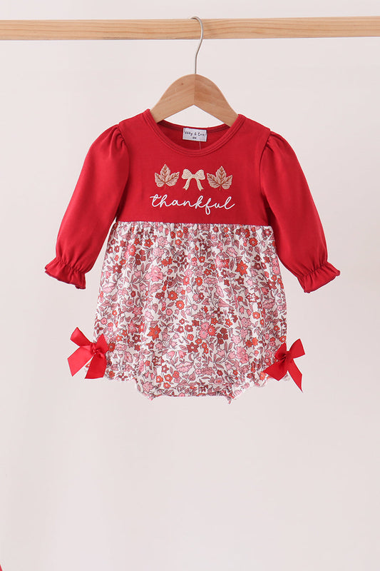Maroon Thankful Floral Leaves Embroidery Bubble