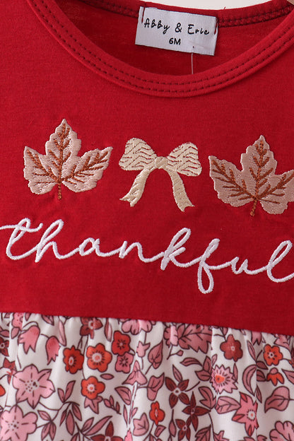 Maroon Thankful Floral Leaves Embroidery Bubble