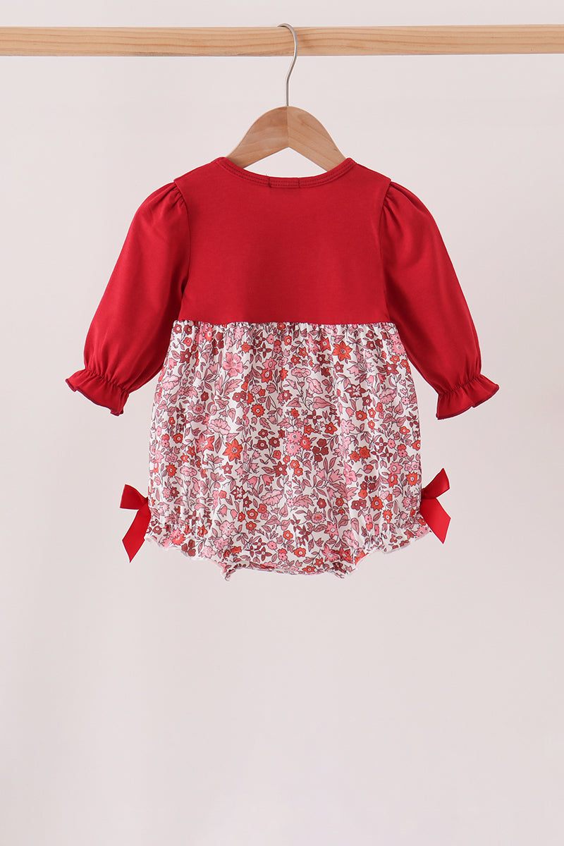Maroon Thankful Floral Leaves Embroidery Bubble