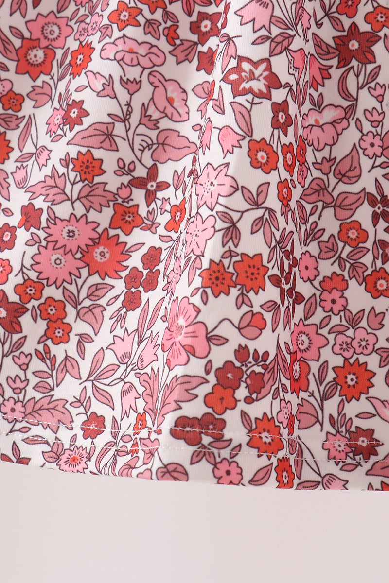 Maroon Thankful Leaves Floral Embroidery Dress