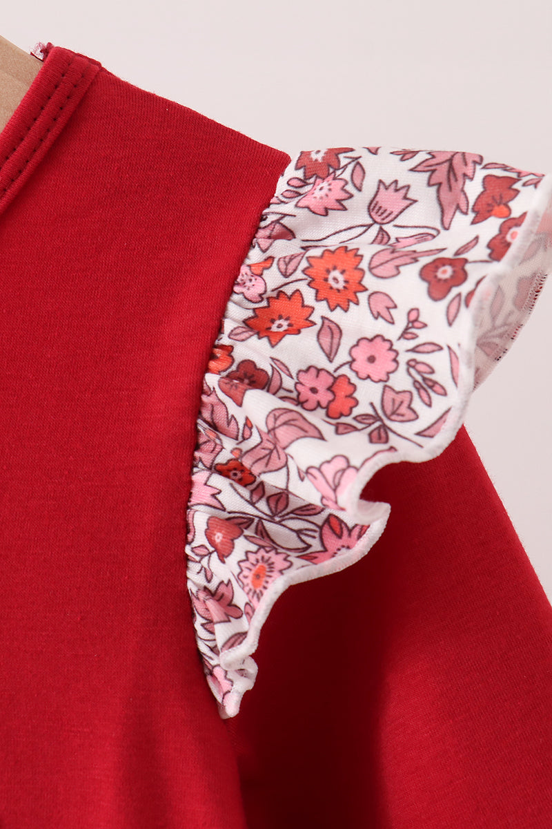 Maroon Thankful Leaves Floral Embroidery Dress