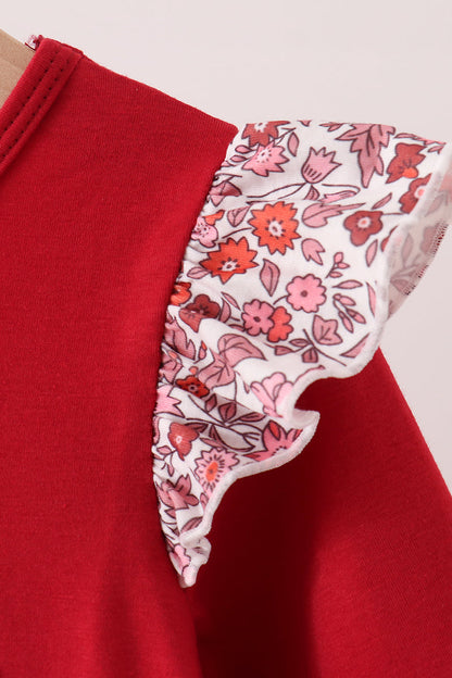 Maroon Thankful Leaves Floral Embroidery Dress
