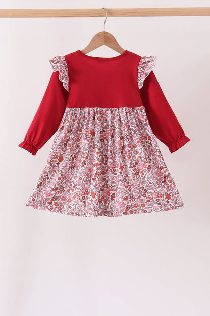 Maroon Thankful Leaves Floral Embroidery Dress