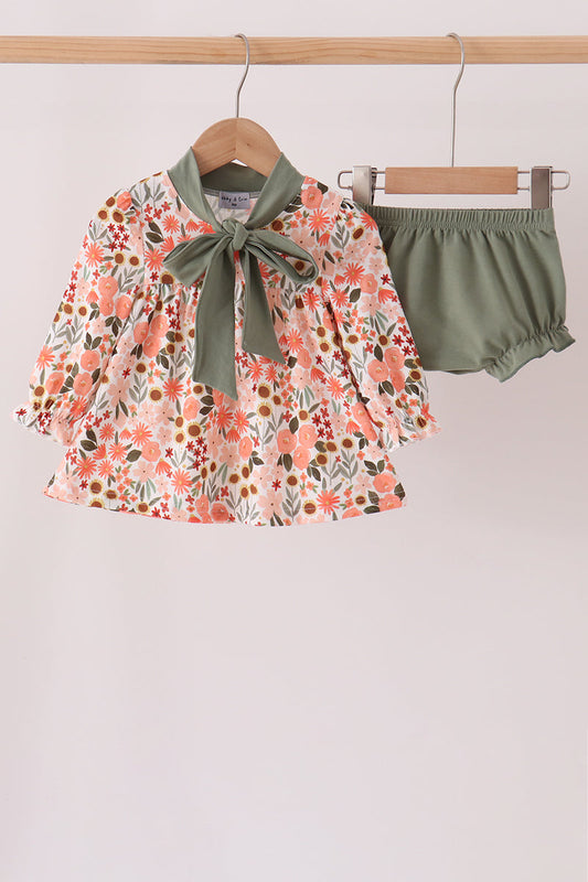 Green Floral Bow Bloomer Set