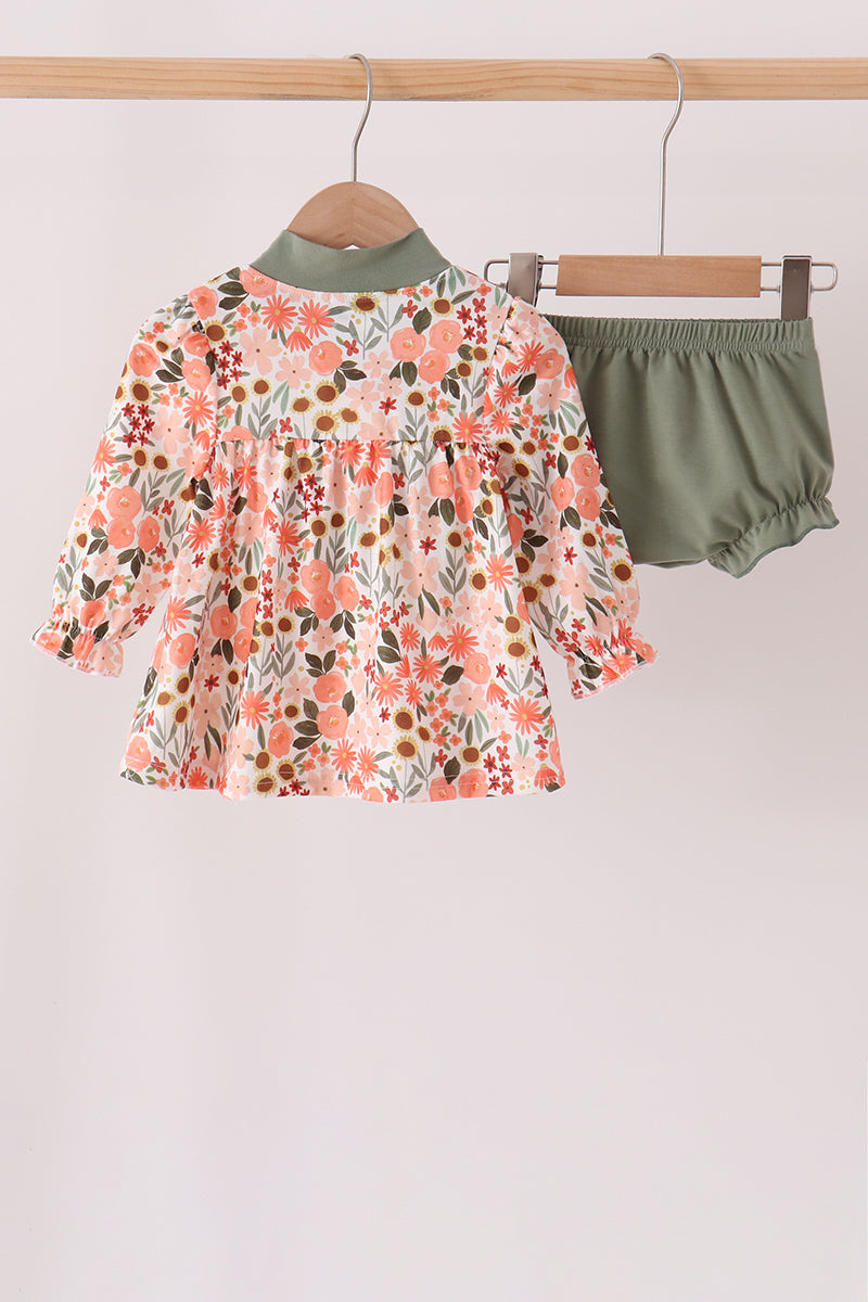 Green Floral Bow Bloomer Set