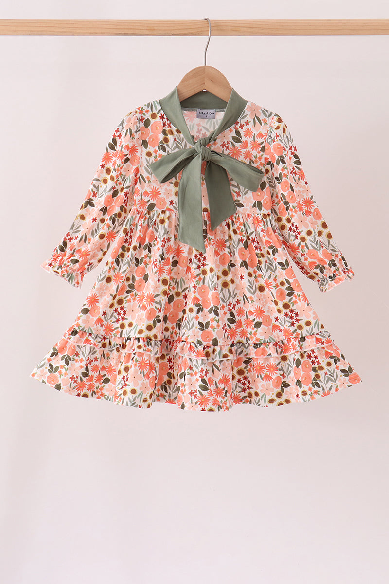 Green Floral Bow Ruffle Mom & Me Dress
