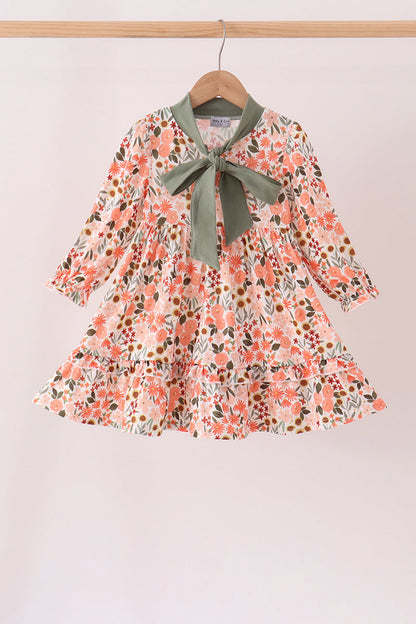 Green Floral Bow Ruffle Mom & Me Dress