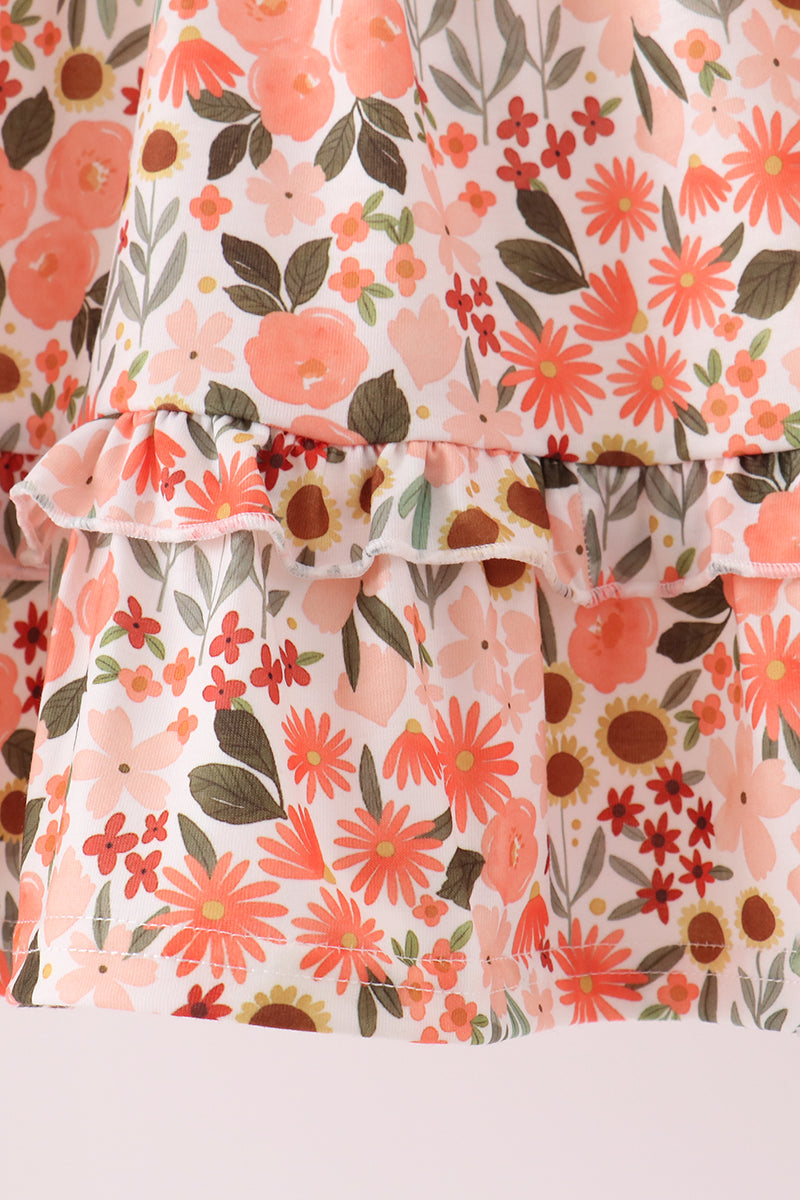 Green Floral Bow Ruffle Mom & Me Dress
